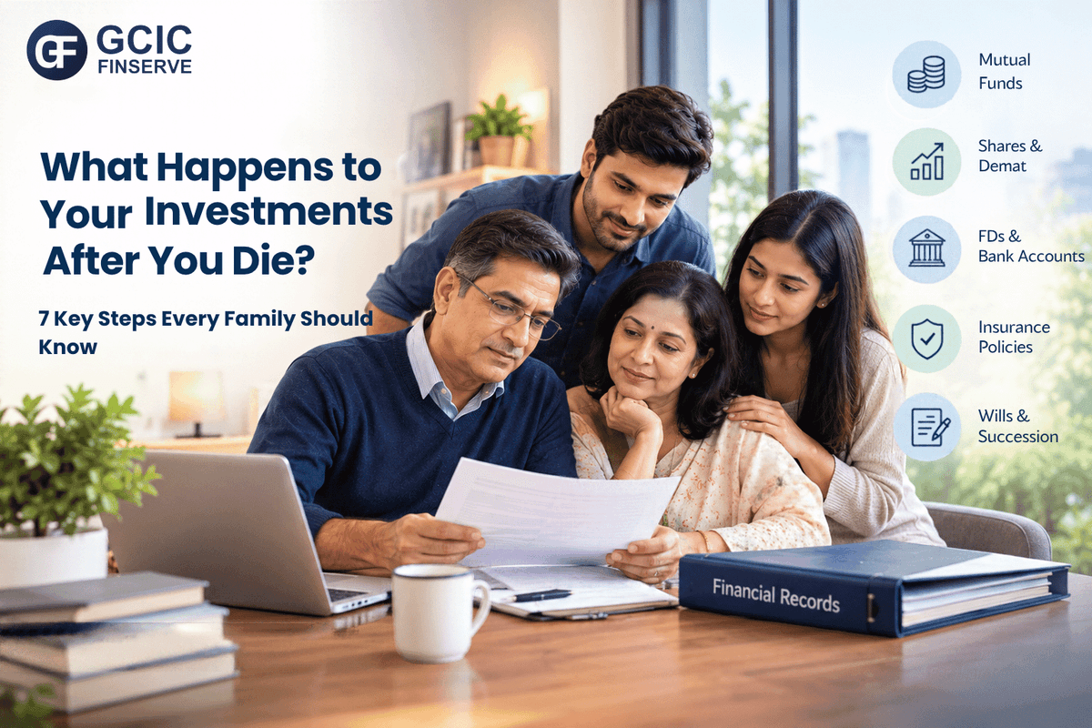 Family reviewing investment documents and estate planning records together